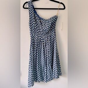 Flirty Alythea one shoulder blue and white polka dot dress Size M